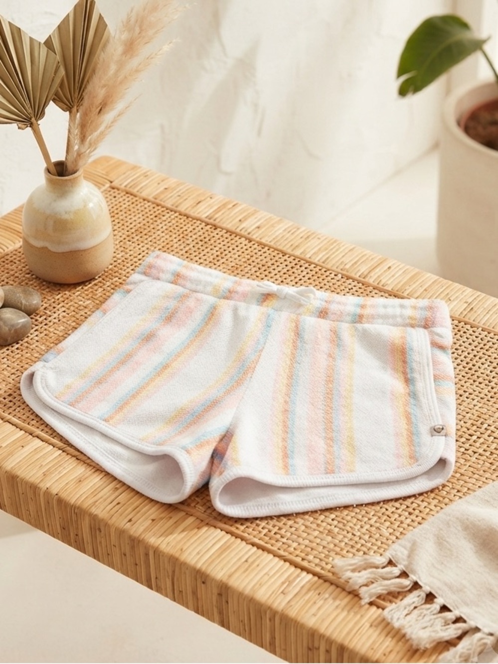 ROXY Girls Pastel Stripe Terry Cloth Shorts White Pink Yellow Beach Cover Up